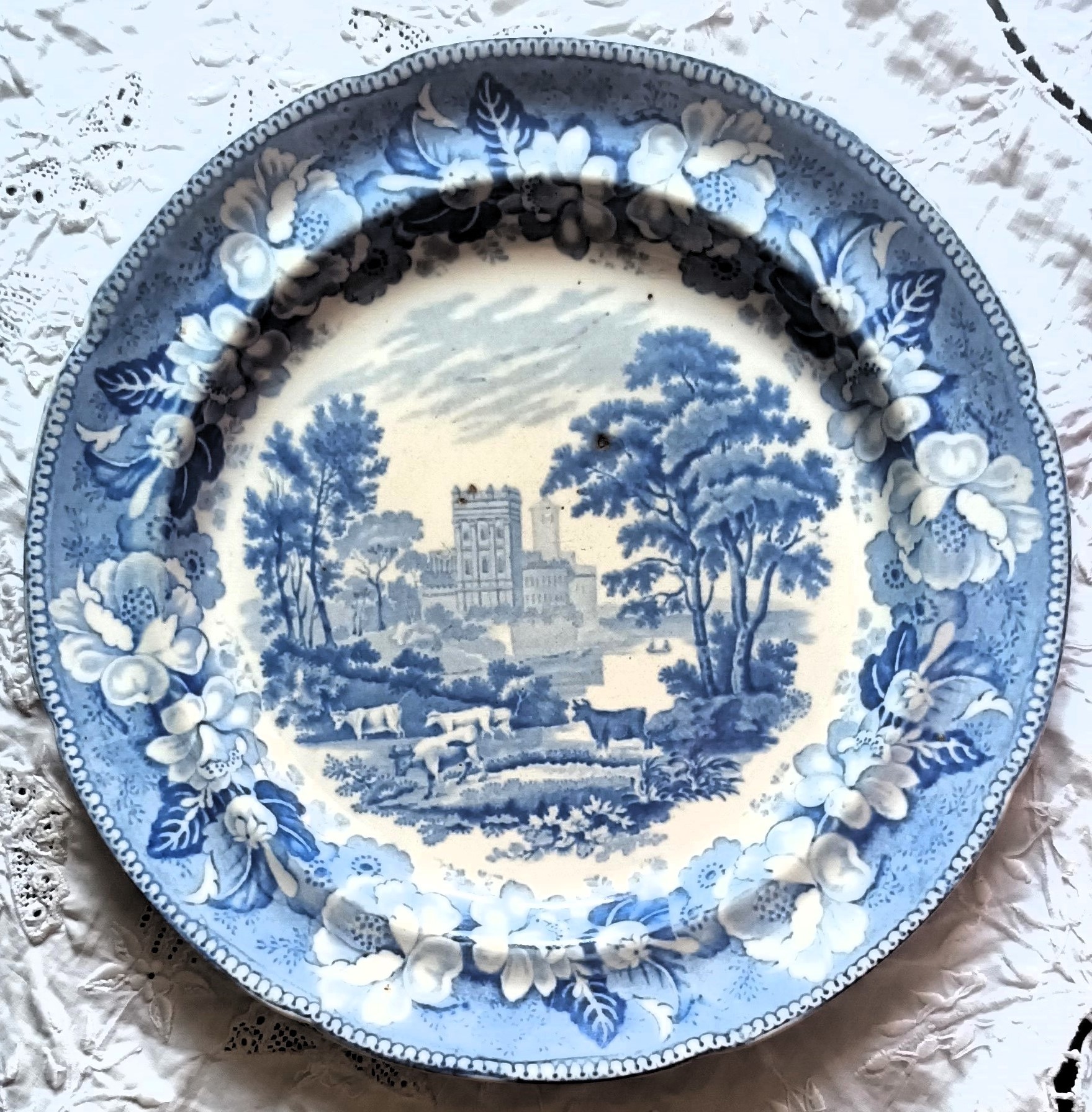 Antique English Georgian Blue & White Transfer Plate ~ “Views” ~ John Rogers & Son Antique Ceramics 3